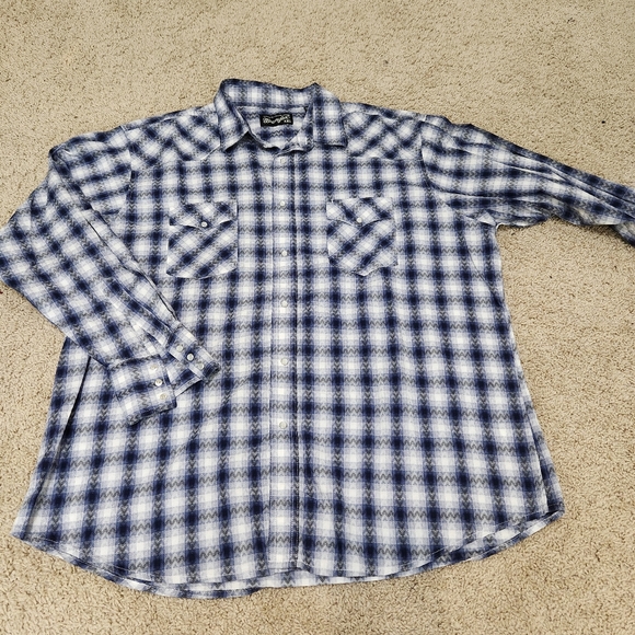 Wrangler western mens pearl snap button down plaid print shirt szxxl - Picture 3 of 12